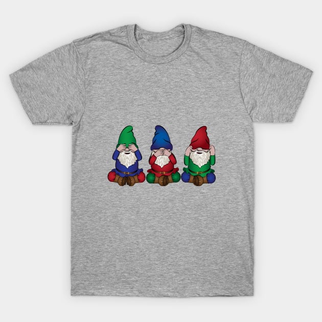 Gnomes - See No Evil, Speak  No Evil, Hear  No Evil. T-Shirt by DQDesigns By Chele